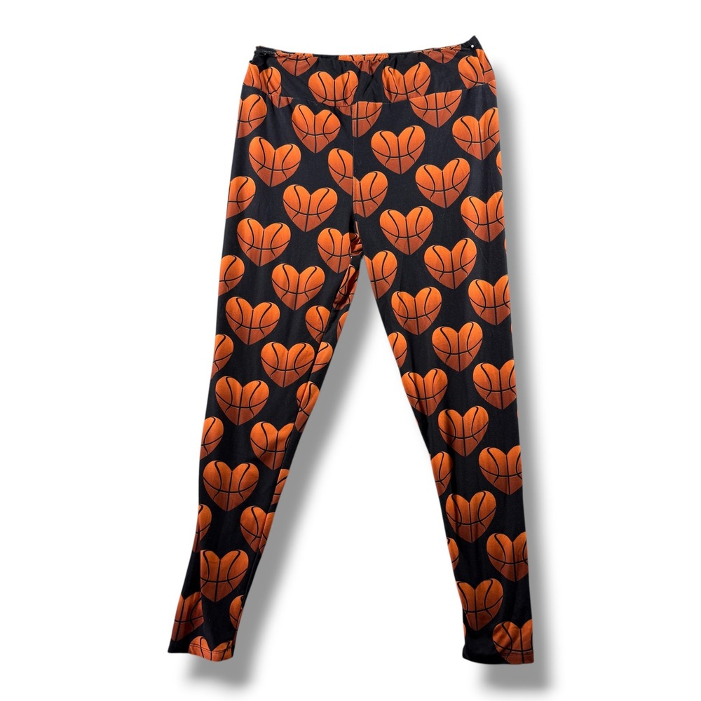 Fabulegs Womens Basketball Heart Print Leggings Black Orange Size L
